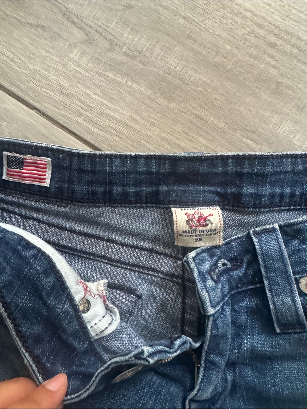 True Religion Dark Blue Rolled Cuff Denim Shorts - Picture 3 of 5